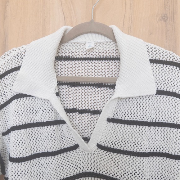 Old Navy Womens Striped Mesh Knit Polo Shirt Size XL Preppy Old Money Parisian - Picture 2 of 6